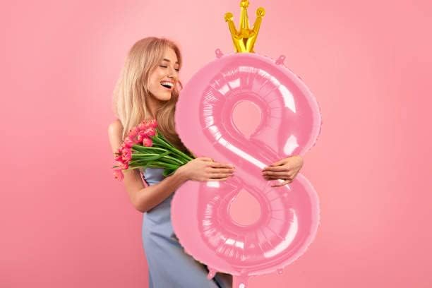 40 Inch Pink Number Balloon 0-9(Zero-Nine) with Crown, Big Size Happy Birthday Balloon, Foil Helium Big Number Balloon for Birthday Party,Wedding, Anniversary (PINK 9)