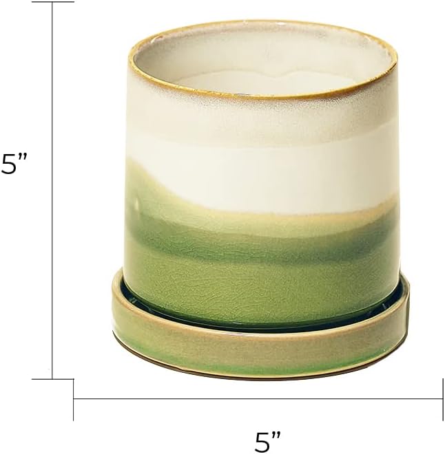 CHIVE ‘Minute’ Ceramic Planter Pot — Cute 5” Colorful Succulent Pots for Indoor & Outdoor House Plants — Beautiful Modern Farmhouse Kitchen Decor — Green Layers