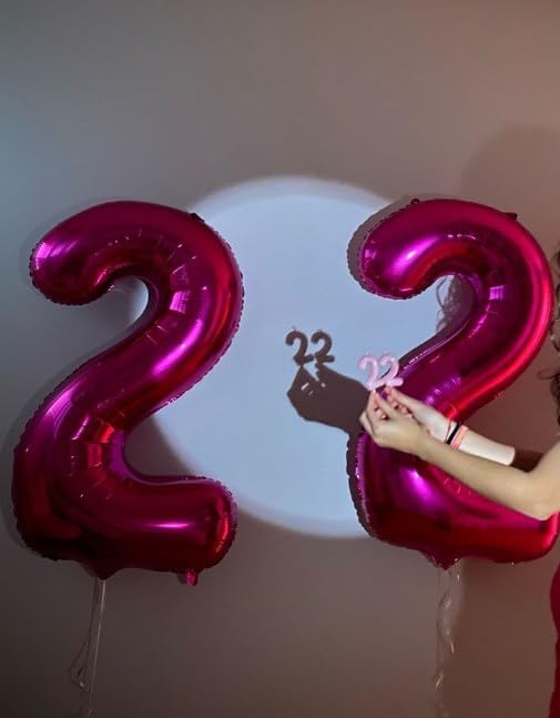 40 Inch Big Hot Pink Number 22 Balloon Birthday Decoration, Number 22 Helium Balloon 22 22nd Celebration, Boy Girl Baby Anniversary Party Graduations Supplies Decorations