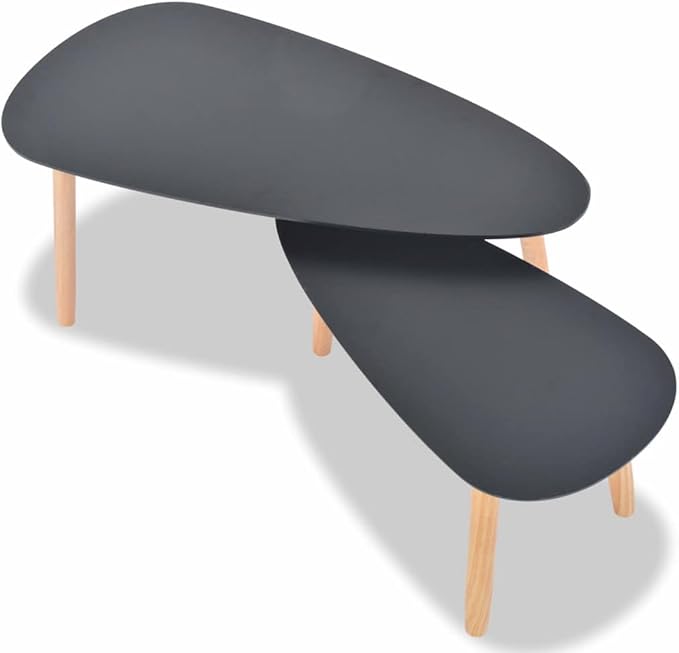 2 Coffee Tables Modern Coffee Table & Center Table Black MDF Tabletop Solid - Image 5