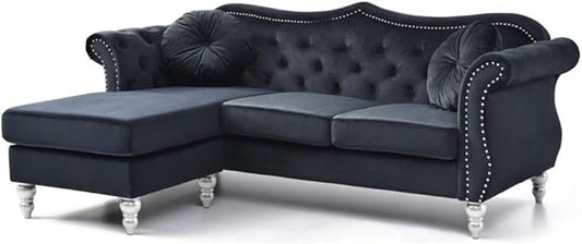 Glory Furniture Hollywood Velvet Sofa Chaise in Black by Glory+Furniture