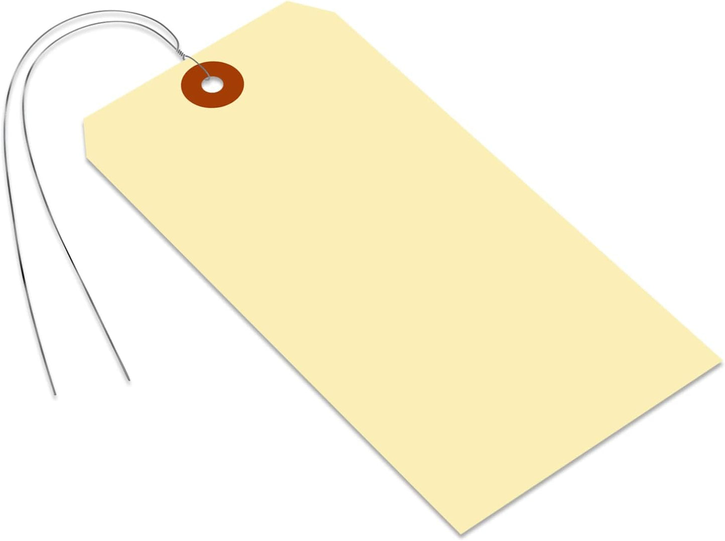 SmartSign Blank Manila Shipping Tags with Wire, Size-8, Pack of 100, 13pt Thick Prewired Cardstock Tag, 6.25 x 3.125 inch Paper Hang Tags with Reinforced Fiber Patch