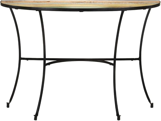 Rustic Solid Reclaimed Wood Side Table, Mixed Color Finish Crescent Console - Image 3