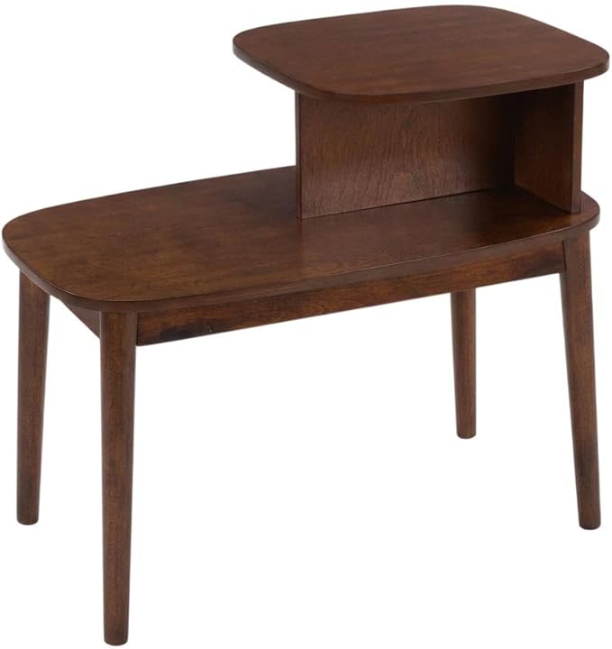 Furnifact Brown Chairside End Table, 2 Tier Shelves, Mid-Century Style Solid by FURNIFACT