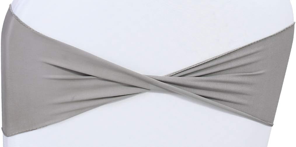 VDS Pack of 100 PCS | Silver Grey | Spandex Chair Sashes Bows Without Buckle | Stretch Elastic Banquet Universal Folding Chair Band Tie with for Wedding Party Conference Celebration Event Decoration
