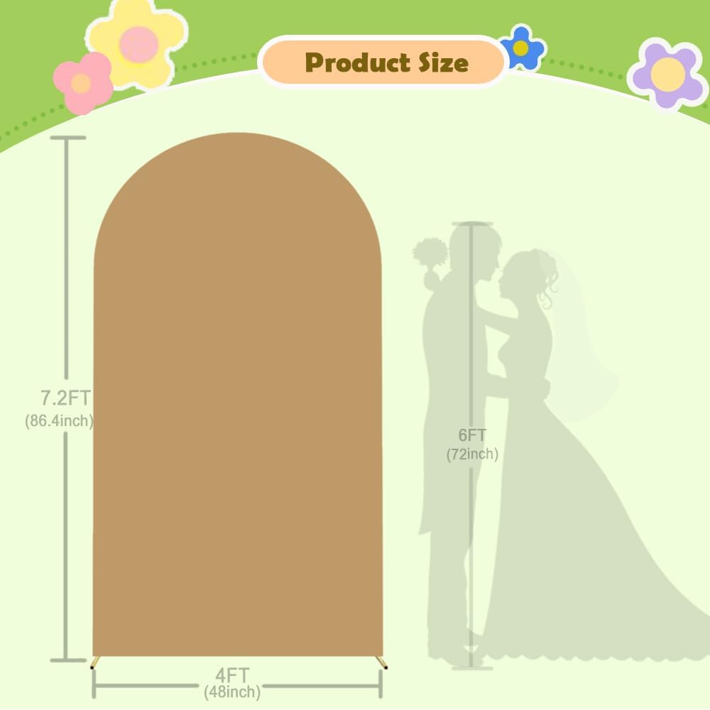 Brown Arch Cover Khaki Wedding-Arch-Cover 7.2ft Tan Arched Stand Covers Round Top Chiara Backdrop Covers Dounble Sided Arches Backdrop for Baby Shower Gender Reveal Party Ceremony
