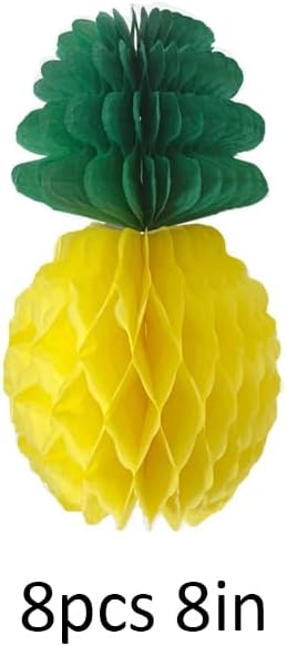 8pcs 8'' Paper Pineapple Honeycomb Decorations Tissue Party Pineapple Centerpieces Hanging Pineapple for Table Decor for Summer Tropical Hawaiian Beach Decor, Style2