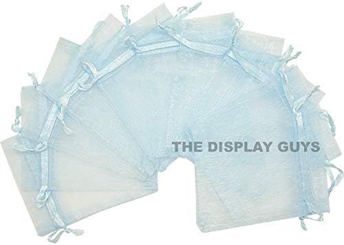 TheDisplayGuys 100-Pack 4x6 Blue Sheer Organza Gift Bags with Drawstring, Jewelry Candy Treat Wedding Party Favors Mesh Pouch
