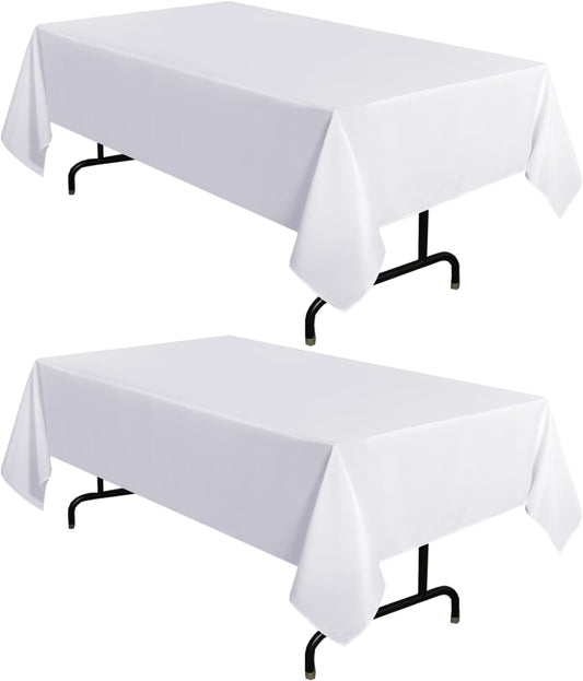 sancua 2 Pack White Tablecloth 54 x 78 Inch, Rectangle 4 Feet Table Cloth - Stain and Wrinkle Resistant Washable Polyester Table Cover for Dining Tables, Buffet Parties and Camping
