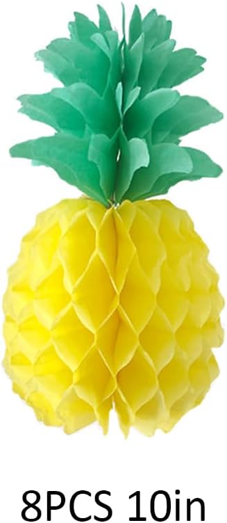 10inch Paper Pineapple Honeycomb Decorations 8pcs Tissue Party Pineapple Centerpieces Hanging Pineapple for Table Decor for Summer Tropical Hawaiian Beach Decor