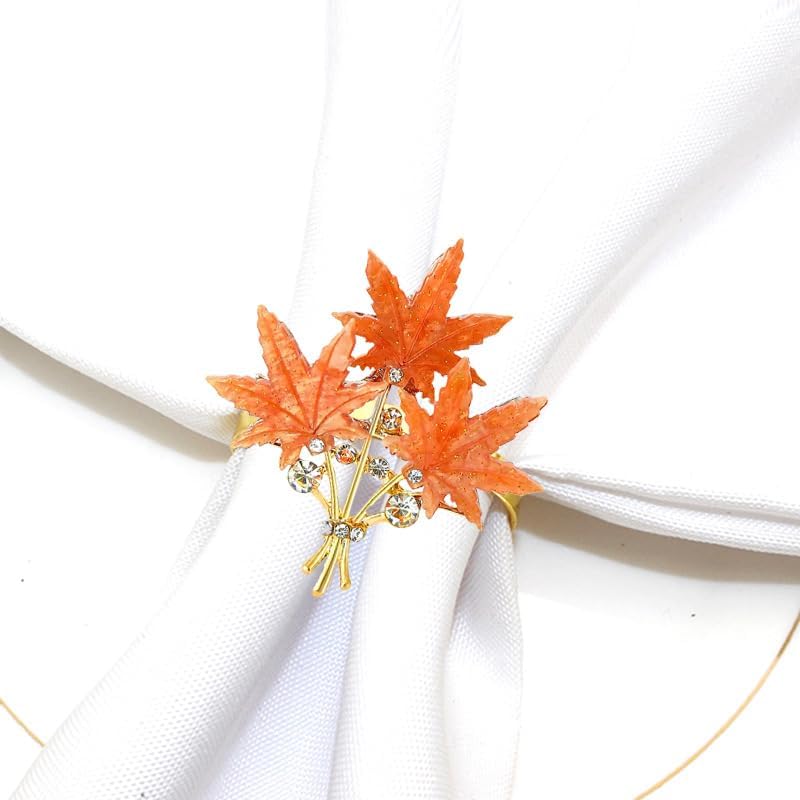4 Pcs Maple Leaves Napkin Ring, Fall Metal Napkin Ring Holder Maple Leaves Serviette Buckle Holder Autumn Leaf Napkin Buckle for Harvest Season Thanksgiving Fall Decoration