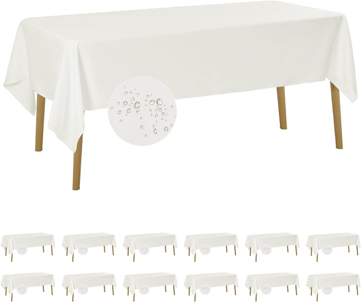 Fokitut 12 Pack Waterproof Rectangle Tablecloth, 60x120 Inch,Stain Resistant and Wrinkle Polyester Table Cloth, Fabric Table Cover for Kitchen Dining, Wedding, Party, Holiday Dinner-Ivory