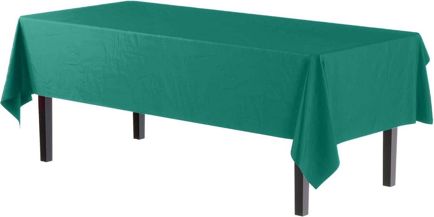 Party Solids Pack Of 12 Premium Plastic Tablecloth 54 Inch x 108 Inch Rectangle Table Cover - Teal