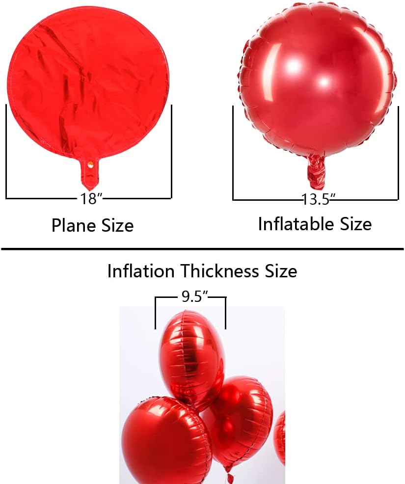 18" Red Round Shaped Foil Balloons Mylar Helium Balloons for Birthday Party Wedding Baby Shower Decorations, Pack of 20