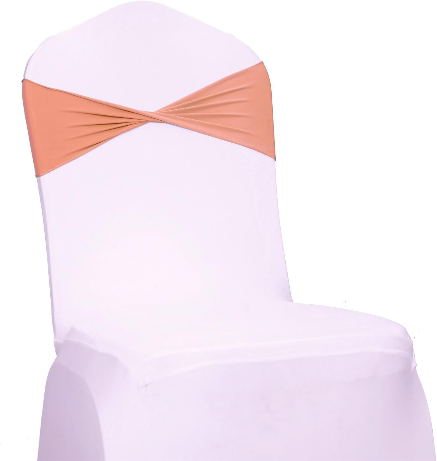 VDS Pack of 300 PCS | Coral Peach | Spandex Chair Sashes Bows Without Buckle | Stretch Elastic Banquet Universal Folding Chair Band Tie with for Wedding Party Conference Celebration Event Decoration