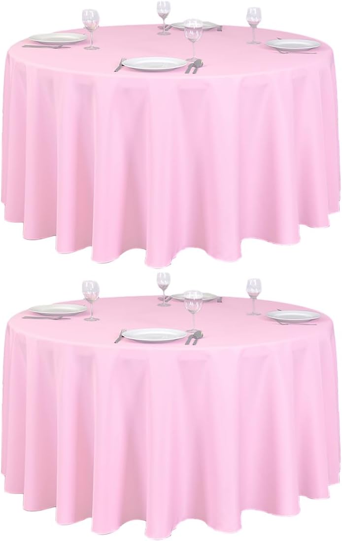 LTC LINENS 2 Pack 120 Inch Round Tablecloths Pink - Great for 60 Inch Round Table Floor Length - Wrinkle Resistant Polyester Fabric Cloth for Party, Baby Shower