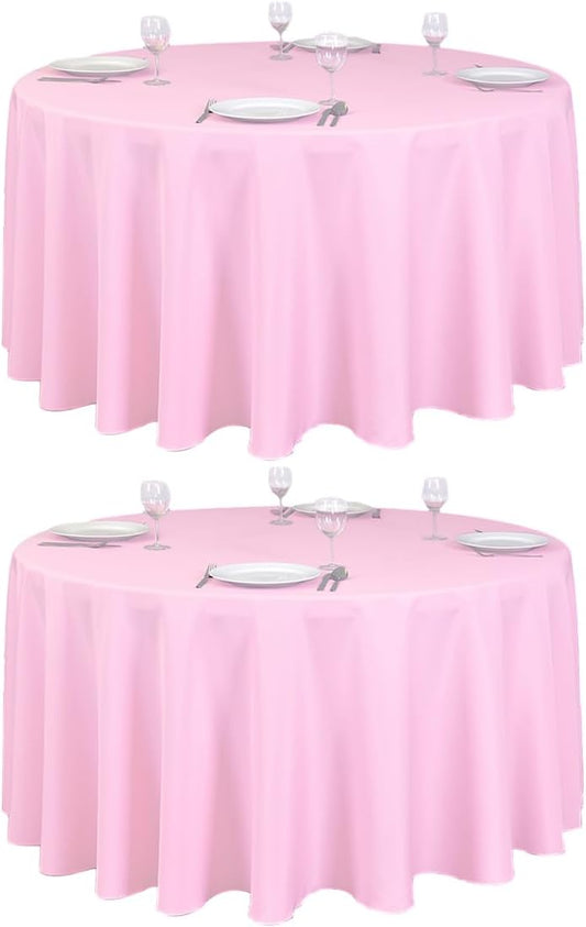 LTC LINENS 2 Pack 120 Inch Round Tablecloths Pink - Great for 60 Inch Round Table Floor Length - Wrinkle Resistant Polyester Fabric Cloth for Party, Baby Shower