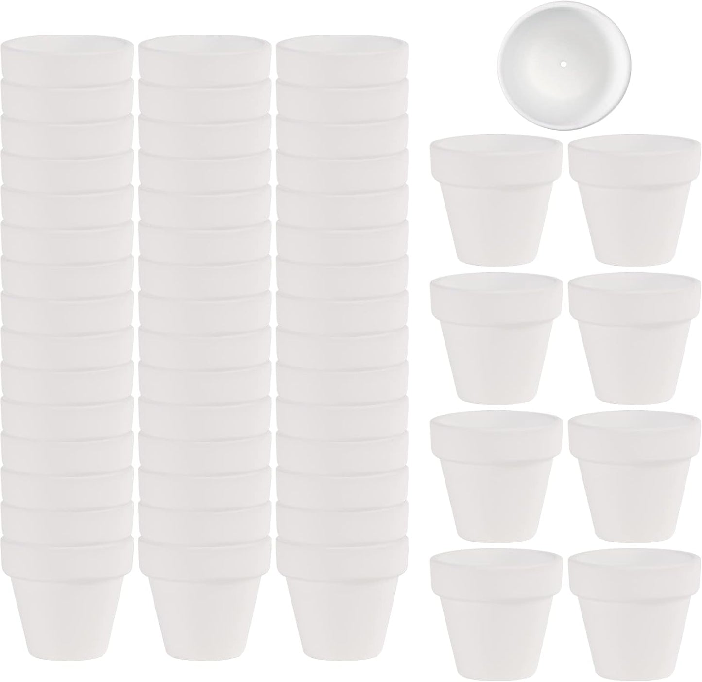 54 Pcs Small Mini White Clay Pots 2.1'' Terracotta Pot Clay Ceramic Pottery Planter Cactus Flower Pots Succulent Nursery Pots- Great for Window Boxes, Cactus, Plants, Crafts, Wedding Favors…