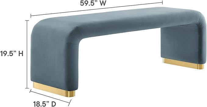 Modway EEI-6734-BRA-CAB Koda Performance Velvet Waterfall Long Bench, Brass - Image 3