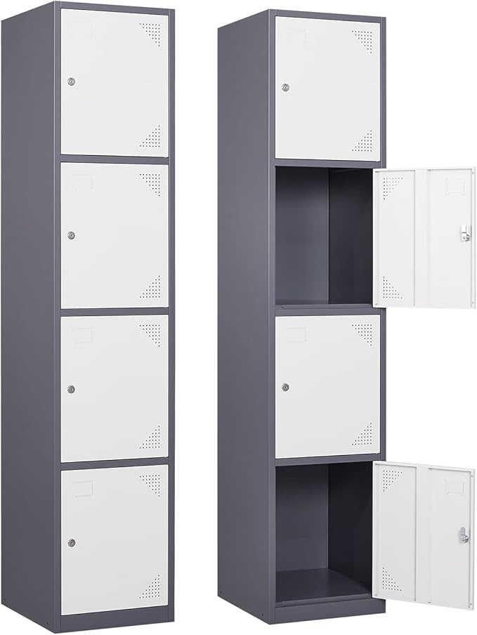 Metal Locker with 4 Doors, Lockable Locker Cabinet by Anxxsu