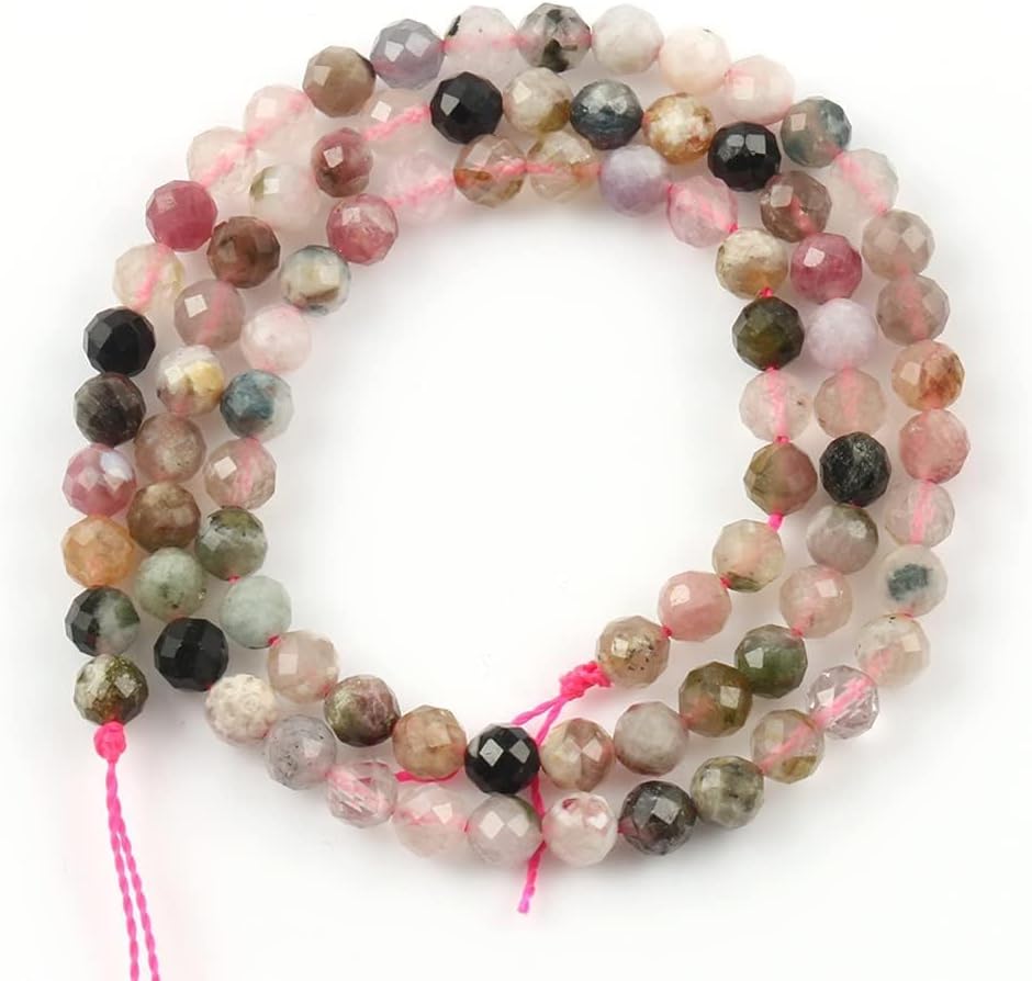 Song Xi 90pcs 4mm Natural Tourmaline Gemstone Beads Faceted Round Loose Stone Beads for Jewelry Making