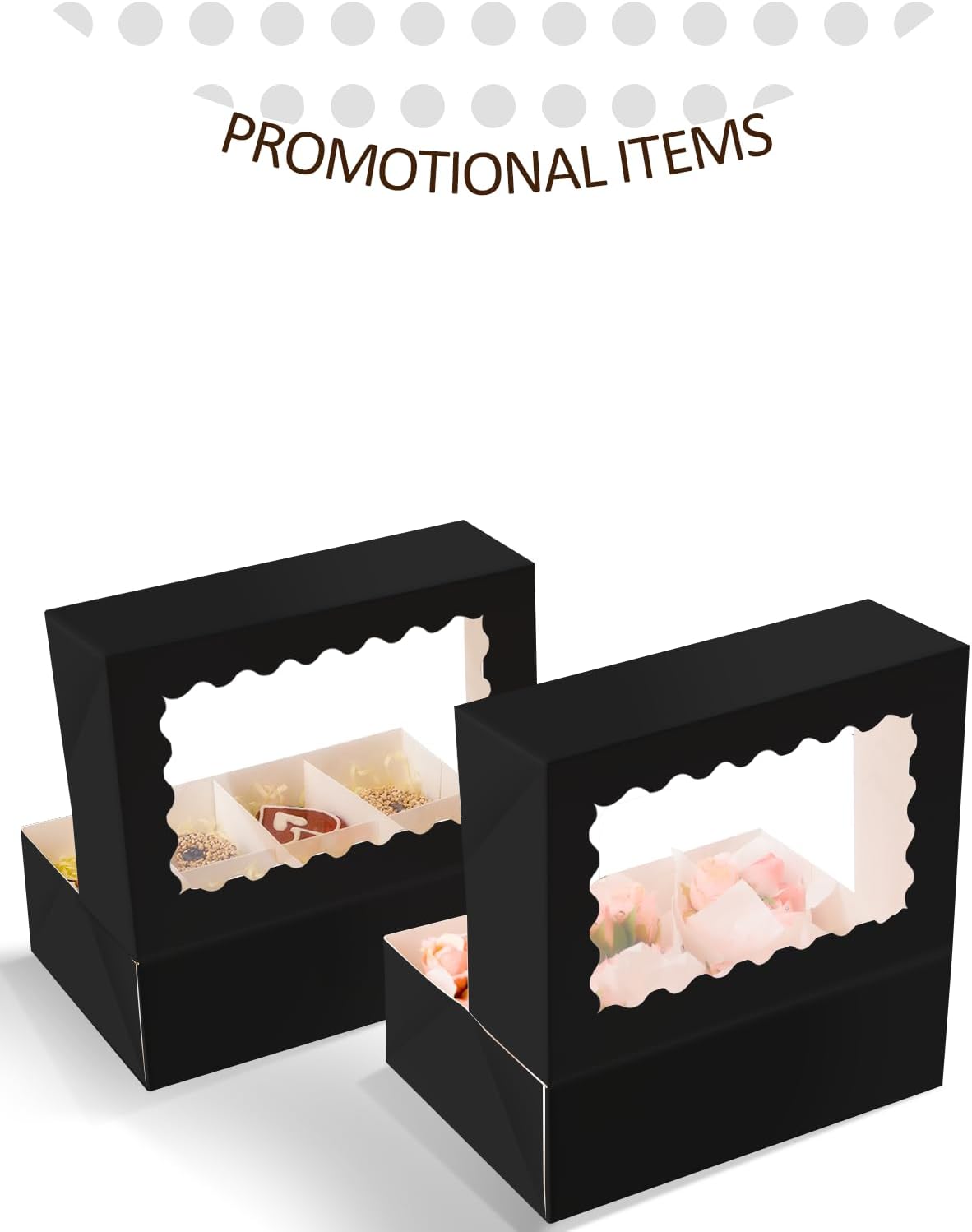 qiqee Black 6 Cupcake Boxes with Window Auto-pop up 30 Packs Cupcake Box 9"x6.1"x3.3" Bakery Boxes For Cupcakes Carrier, Cupcake Containers