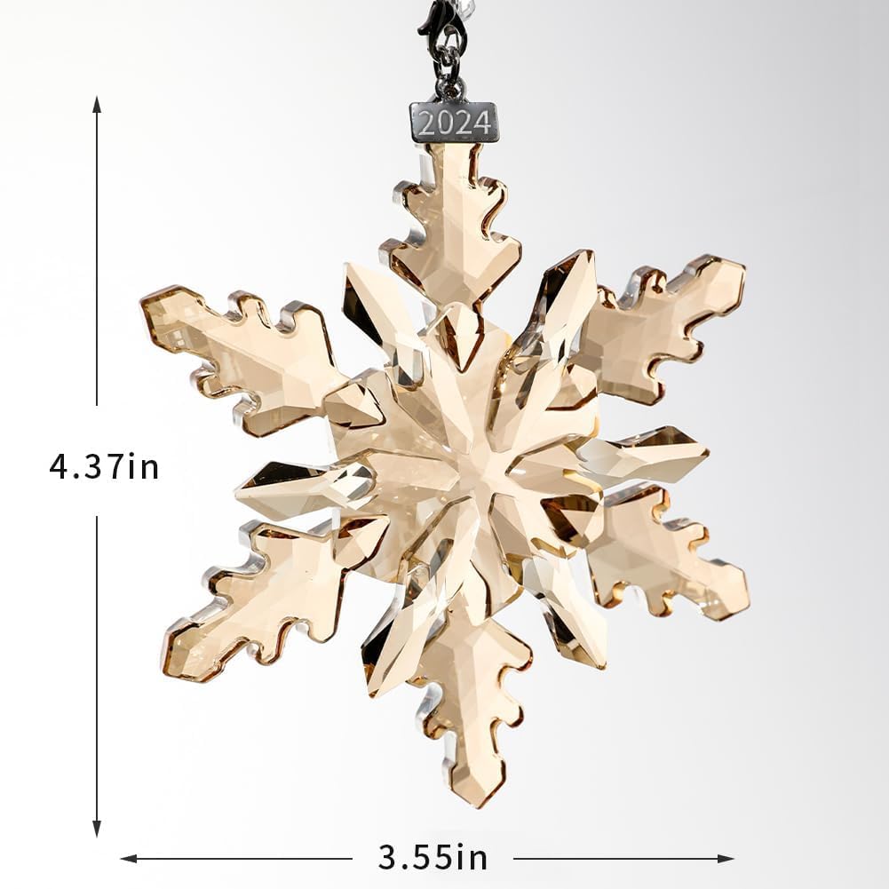 2024 Crystal Snowflake Ornaments Annual Edition Christmas Tree Ornament Home Gifts (2023-Champagne)