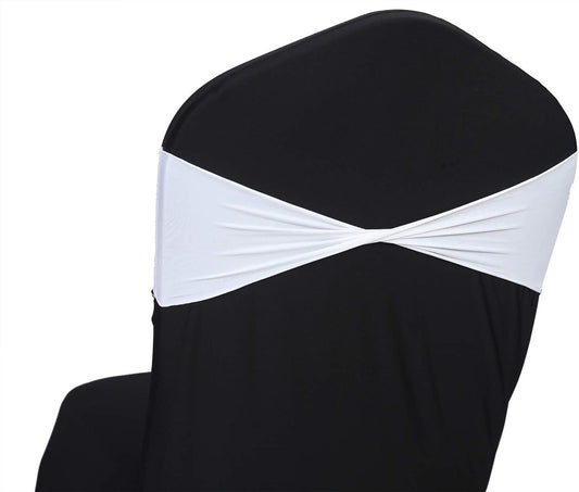 VDS Pack of 25 PCS | White | Spandex Chair Sashes Bows Without Buckle | Stretch Elastic Banquet Universal Folding Chair Band Tie with for Wedding Party Conference Celebration Event Decoration