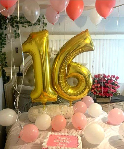 Gold 40 Inch Mylar Foil Number 6 Balloon, Birthday Digital Balloons for 6 16 Boy Girl Party Decorations Supplies, Big Helium Balloon Numbers for 26 36 46 60 Men Women Anniversary