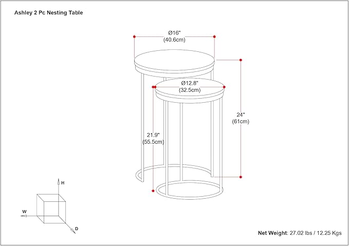 SIMPLIHOME Ashley Nesting Tables Set – 16 inch Wide Genuine Marble Top Metal - Image 3