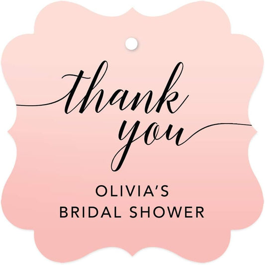 Andaz Press Personalized Blush Pink Rose Elegant Party Collection, Fancy Frame Tags, Thank You Olivia's Bridal Shower, 24-Pack, Custom Customizable Favors Decor