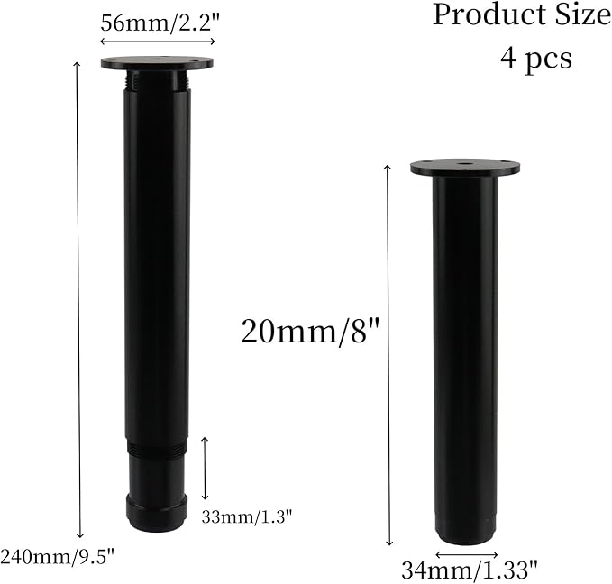 4 PCS Metal Adjustable Furniture Sofa Legs, Heavy Duty Bed Frame Center Support - Image 2