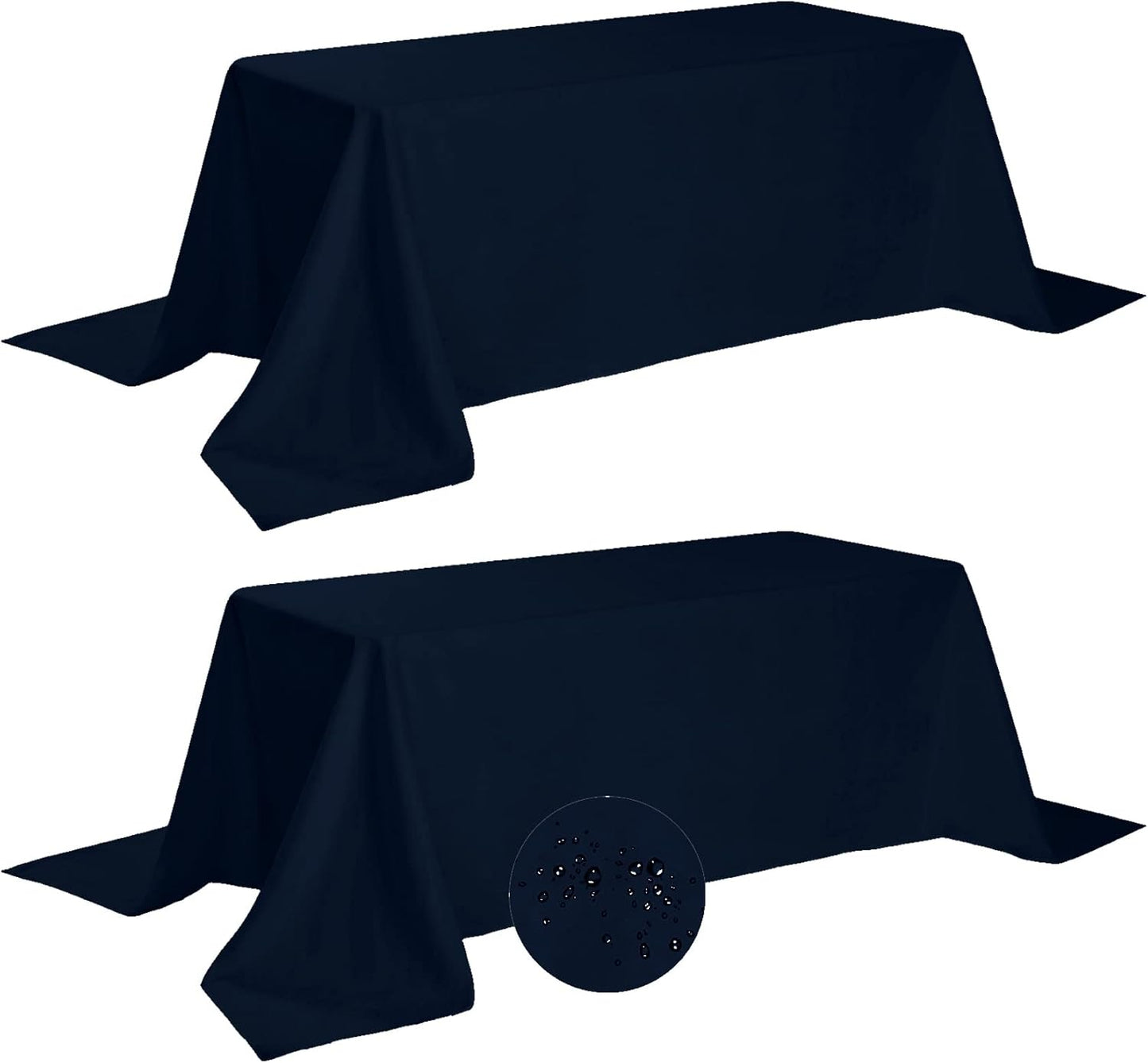 Fokitut 2 Pack Waterproof Rectangle Tablecloth, 90x132 Inch,Stain Resistant and Wrinkle Polyester Table Cloth, Fabric Table Cover for Kitchen Dining, Wedding, Party, Holiday Dinner-Navy