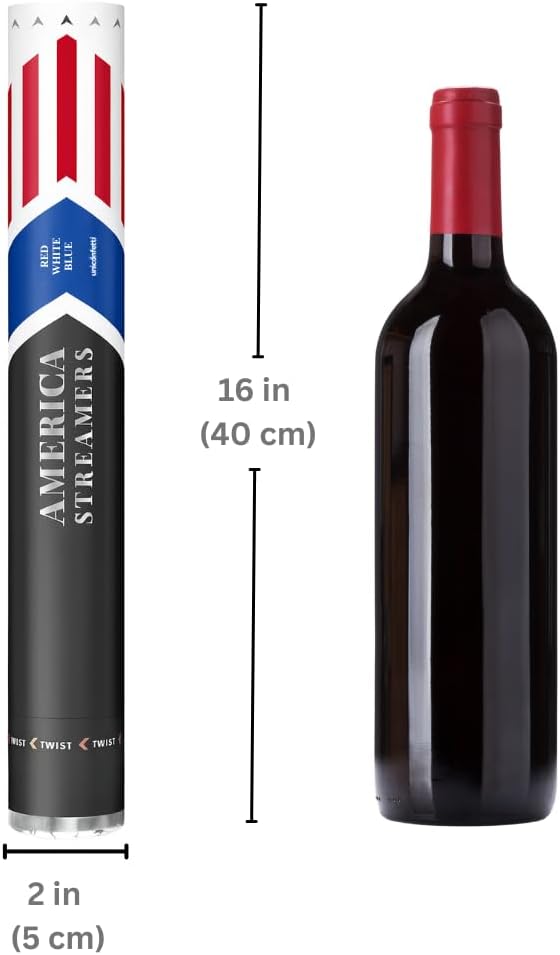 16" America Streamers Cannon [6 Pack] Red White & Blue Streamer Poppers No Mess, Biodegradable Streamer Paper, No Mess Confetti Poppers, Independence Day/July 4th, Conventions, Loud, Shoot Up to 40ft