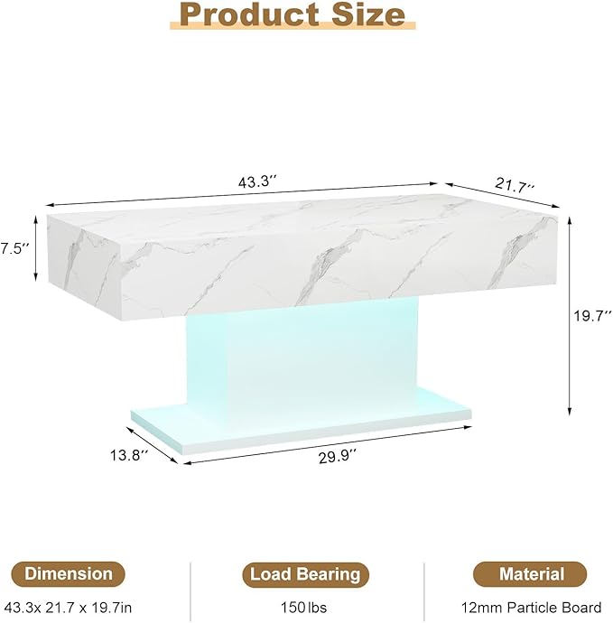 HedoAjim Led Coffee Table for Living Room, Living Room Table Rectangular Center - Image 2