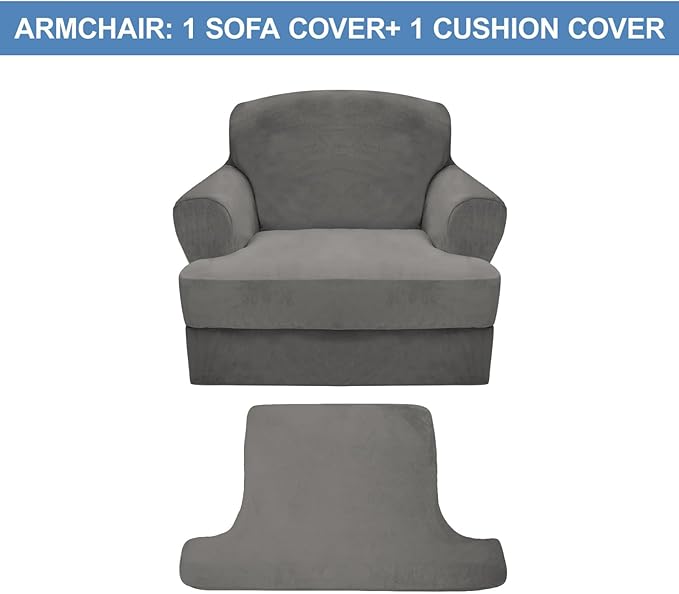 CUCRAF T Cushion Sofa Cover 2 Piece Armchair Slipcovers, Soft Thick Velvet - Image 5