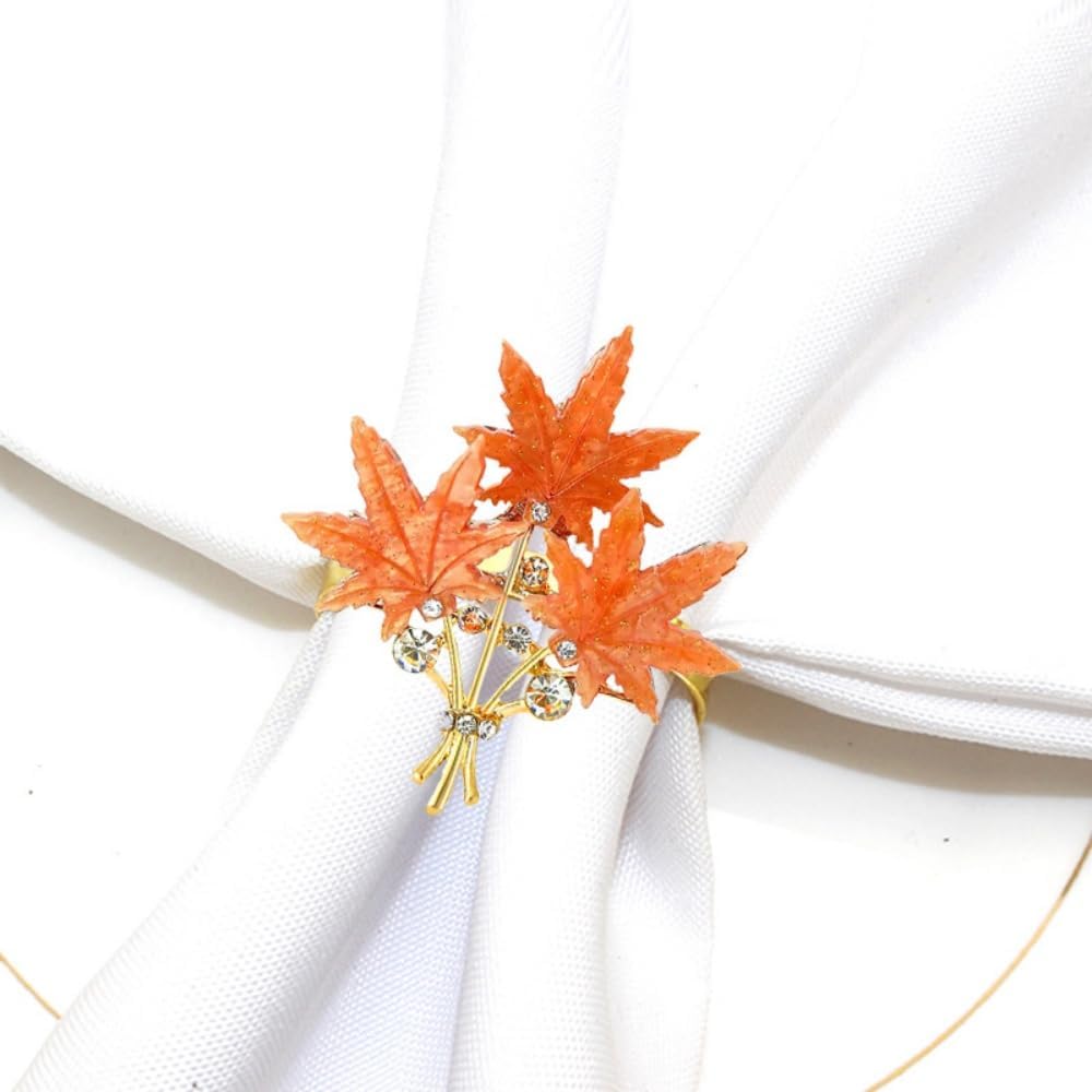 Maple Leaves Napkin Rings Set of 6, Fall Party Napkin Holder Buckles, Thanksgiving Christmas Napkin Rings (Orange, One Size)