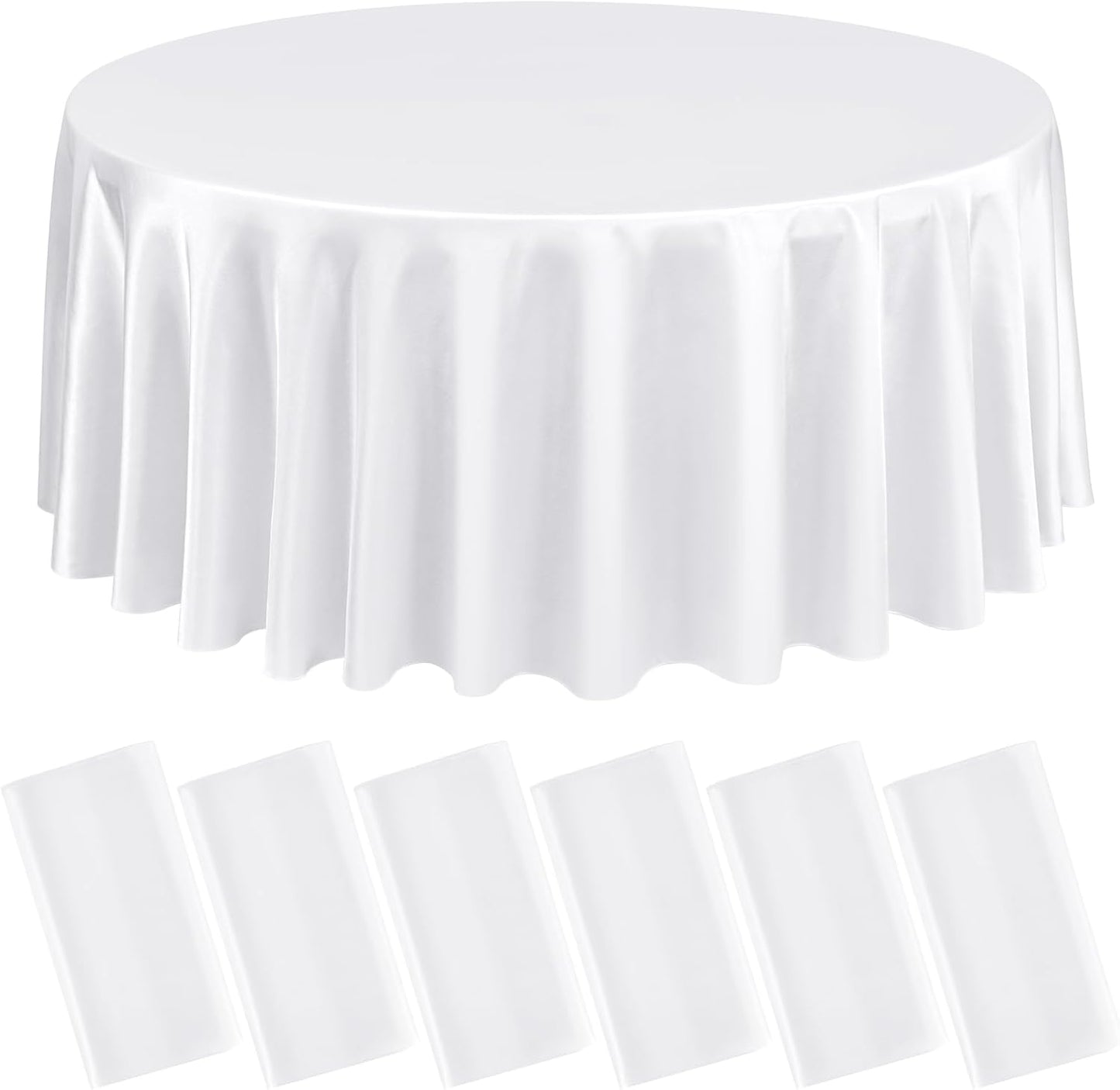 6 Packs Satin Tablecloth 120 Inch White Round Table Cloth Silk Tablecloth Smooth Fabric Overlay Satin Table Cover Decoration for Wedding Party Banquet Events