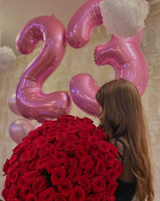 40 Inch Pink 4 Birthday Number Balloon, Giant Number Four 14 24 34 40 44 Balloons, Foil Mylar Big Balloons for Anniversary Graduation Supplies Decorations