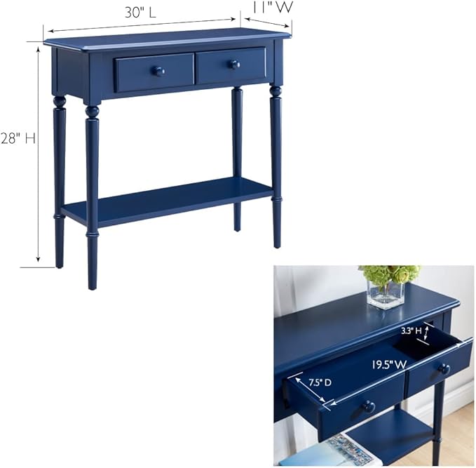 Leick Home Coastal Console Table, Solid Wood, 2 Storage Drawers, Bottom Display - Image 3