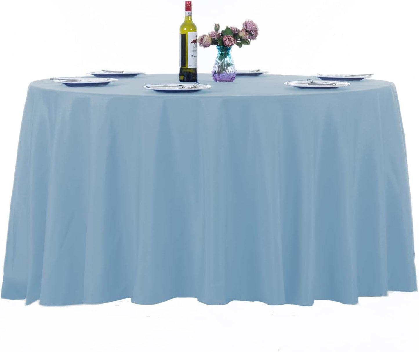 Ascoza 2pack 132 Inch Blue Mist Round Tablecloth in Washable Polyester Fabric for Wedding/Banquet/Restaurant/Parties