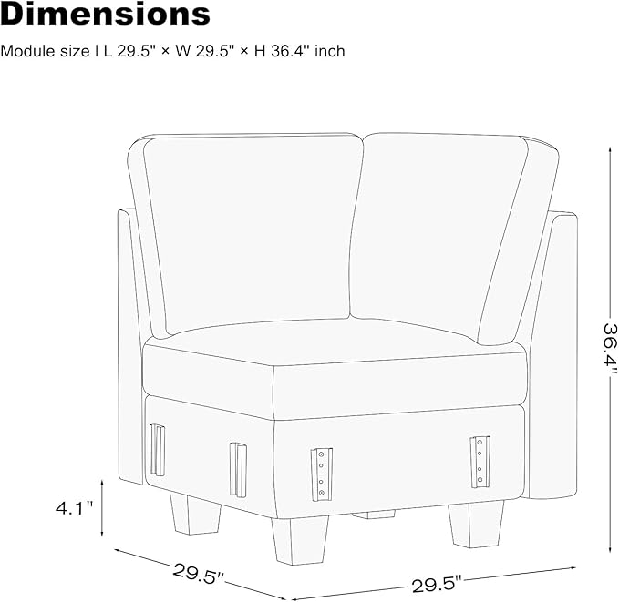 Belffin Chenille Corner Seat for Modular Couch. Sectional Sofa Module. Light - Image 2