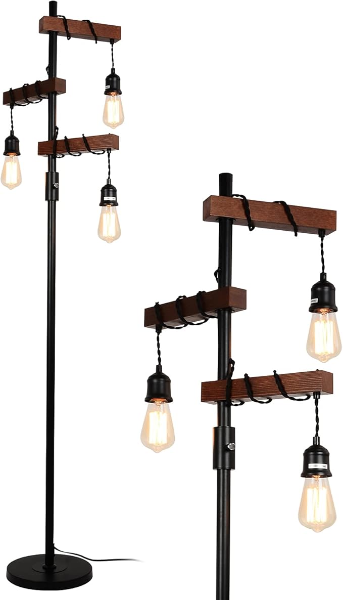 Industrial Floor Lamp, Farmhouse Tree 68 Inch 3 Lights Wood Standing Lamp by Airposta