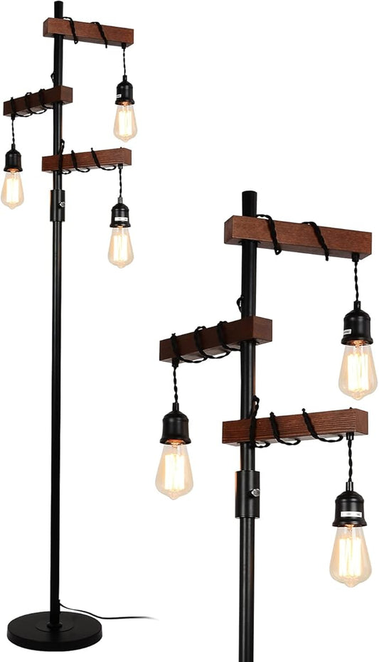 Industrial Floor Lamp, Farmhouse Tree 68 Inch 3 Lights Wood Standing Lamp by Airposta