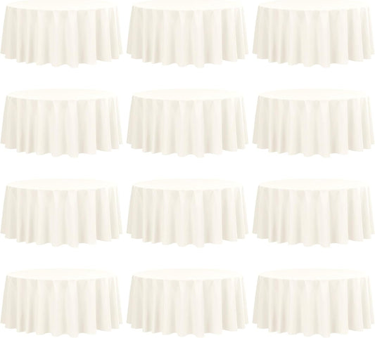 fani 12 Pack 90 Inch Round Tablecloth Ivory Polyester Fabric Table Cloth for Round Table,Washable Table Cover for Wedding Party Dining Table Buffet Banquet Restaurant and Camping