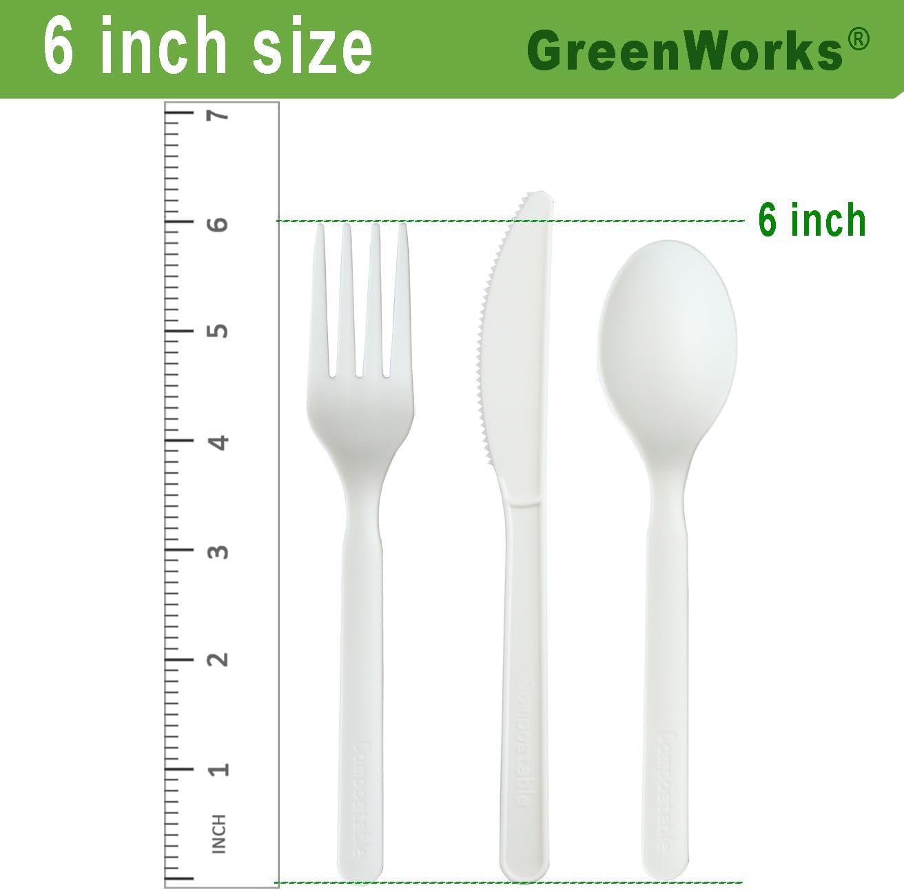 GreenWorks 6" Compostable CPLA Cutlery Kits, BPI Certified 200 Sets (Fork, Spoon,Knife,Napkin 4 in 1) Individually Wrapped With Compostable Bags，Alternative to Plastic Disposable Utensils