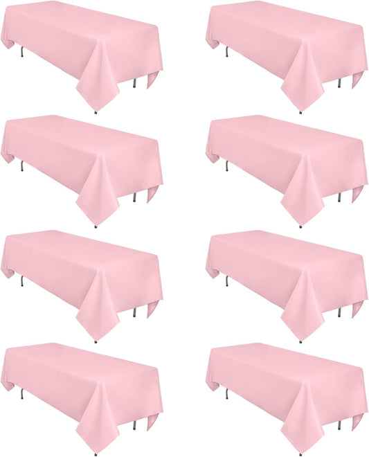 8 Pack Pink Tablecloth 60 x 102 Inch Rectangular Tablecloths for 6 Foot Rectangle Tables, Wrinkle Resistant Pink Table Cloth Washable Polyester Fabric Table Covers for Buffet Wedding Party Banquet