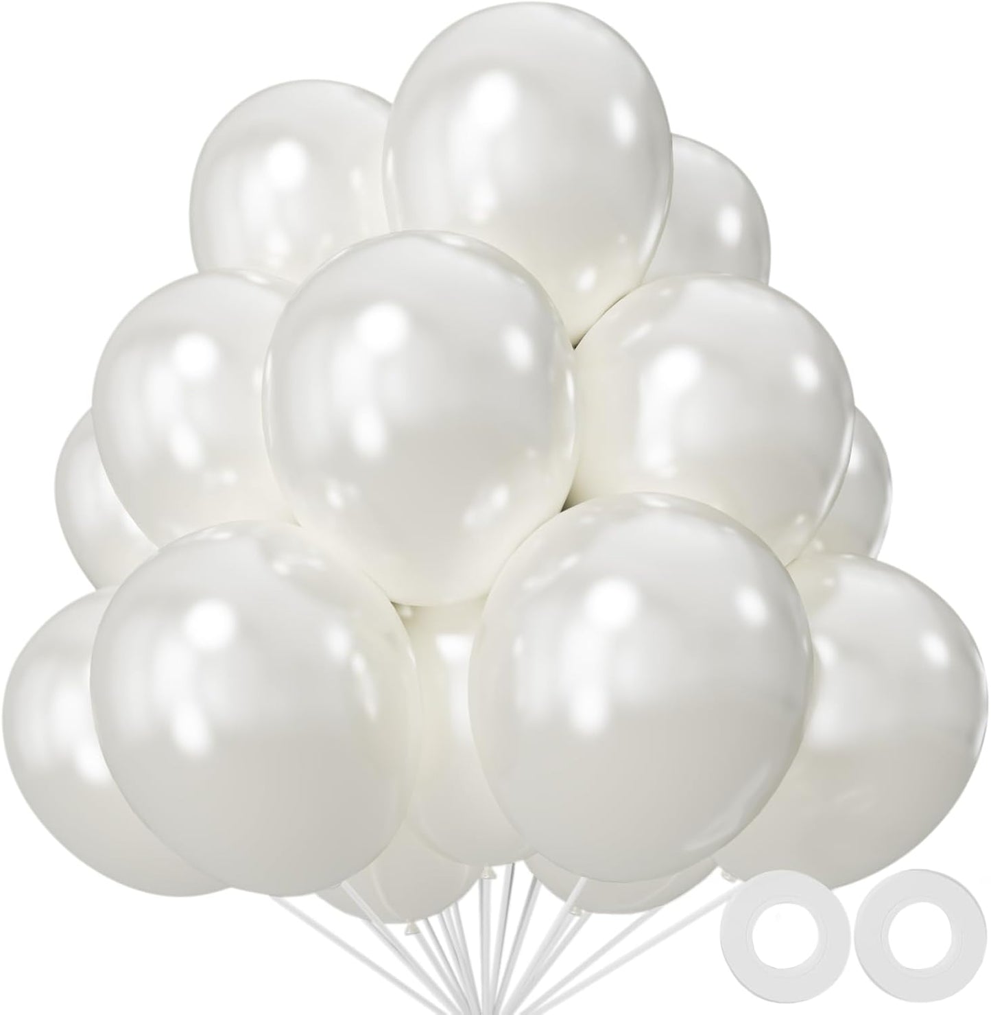 110pcs Pearl White Balloon 12 inch, Pearl white Latex Balloons for Birthday Party Baby Shower Wedding(with 2 Ribbons).