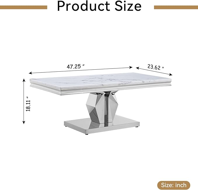 Henf 47" Modern White Faux Marble Coffee Table - Image 2