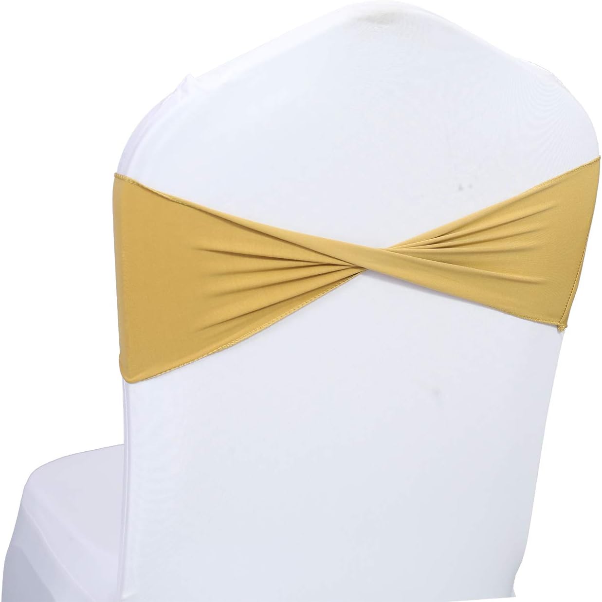 VDS Pack of 75 PCS | Gold | Spandex Chair Sashes Bows Without Buckle | Stretch Elastic Banquet Universal Folding Chair Band Tie with for Wedding Party Conference Celebration Event Decoration
